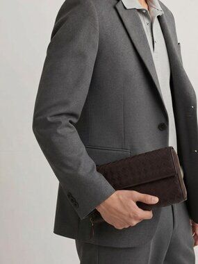 Bottega Veneta Leather Wristlet Checkbook Wallet Brown Black New